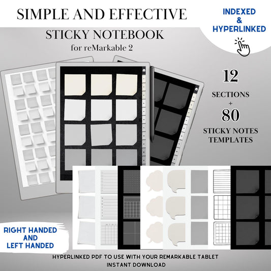 Sticky Notes Bundle for Remarkable 2 Hyperlinked Notebook with 80 Templates & 12 Sections Remarkable Templates Notes E-Ink Tablet templates
