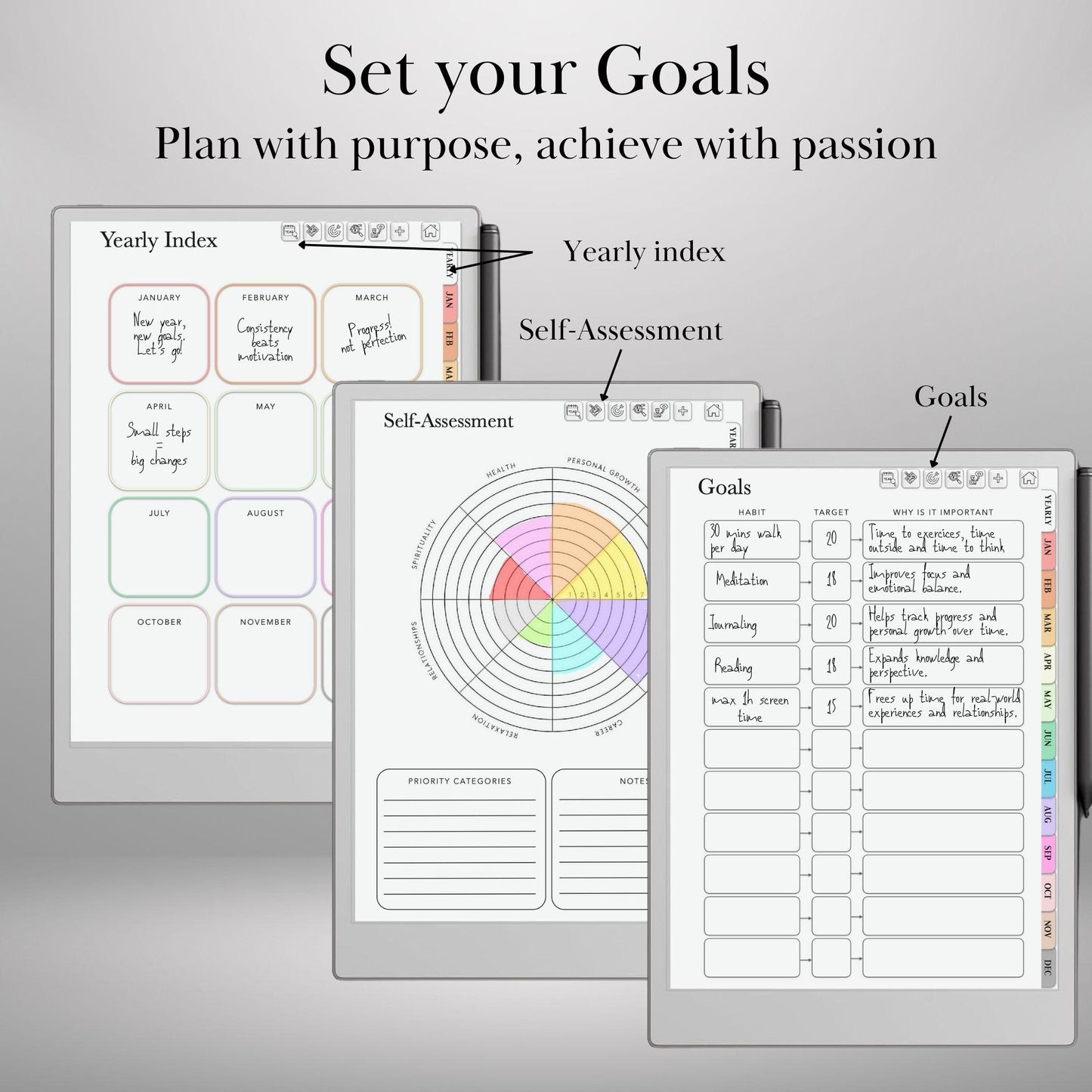 Habit Tracker for reMarkable Paper Pro and Remarkable 2 Hyperlinked PDF Template Digital Wellness Tracker Templates Productivity Template