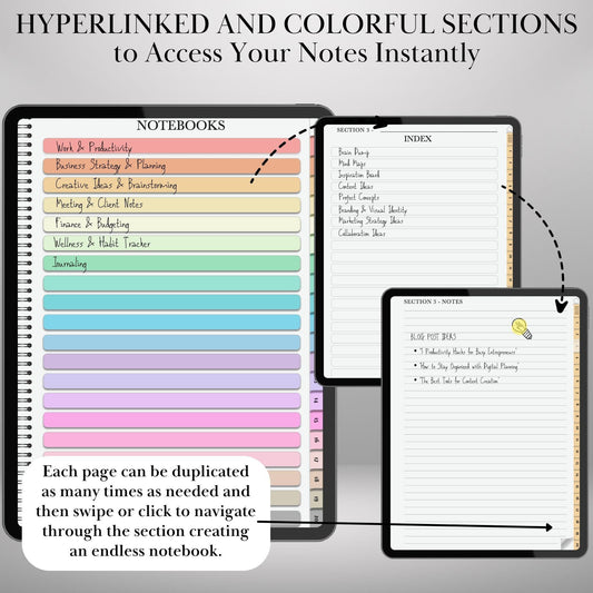 Goodnotes Digital Notebook with tabs | Ipad Notebook | Hyperlinked PDF Template | Colored Notebooks templates | Digital Notebook Template