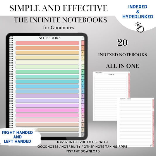 Goodnotes Digital Notebook with tabs | Ipad Notebook | Hyperlinked PDF Template | Colored Notebooks templates | Digital Notebook Template