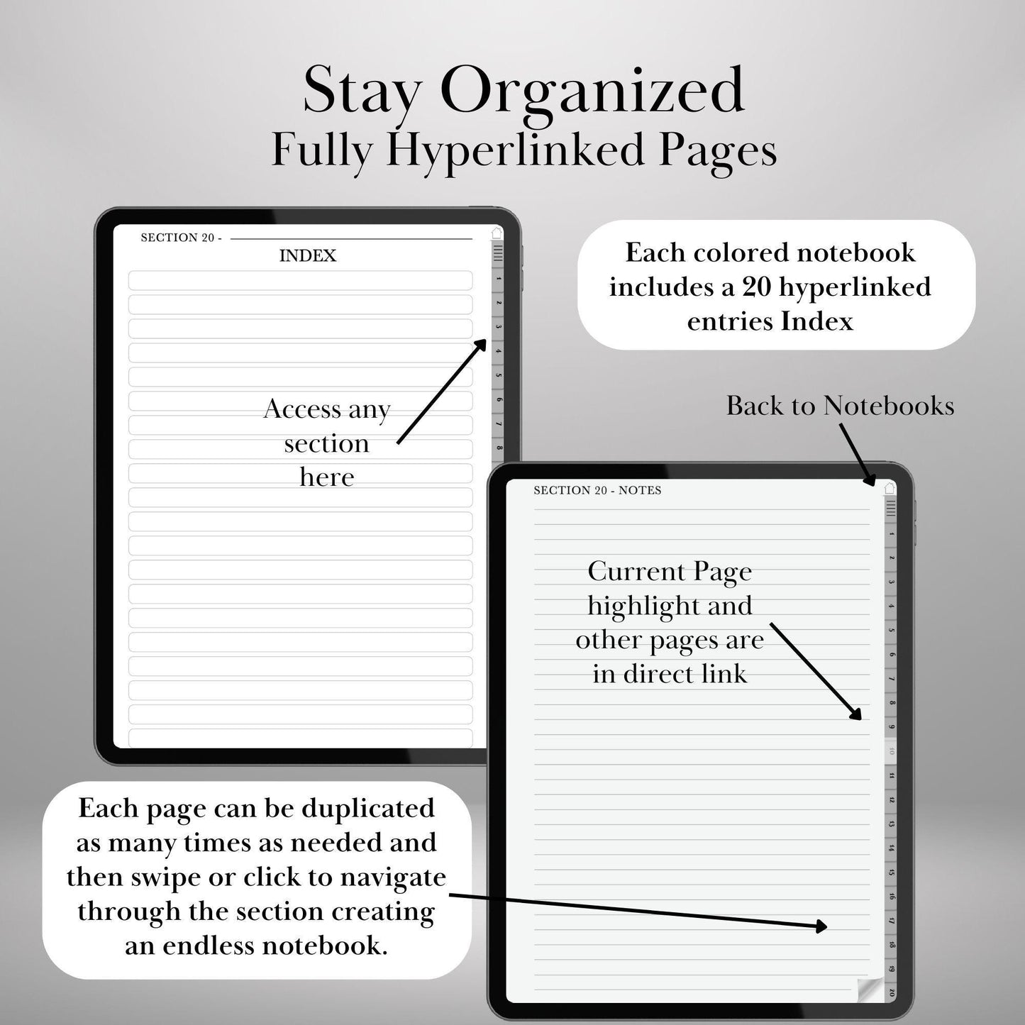 Goodnotes Digital Notebook with tabs | Ipad Notebook | Hyperlinked PDF Template | Colored Notebooks templates | Digital Notebook Template