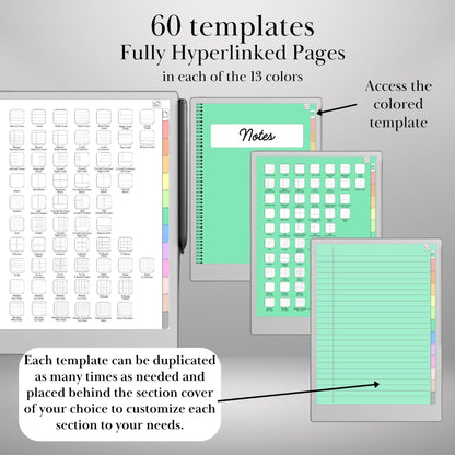 Colored tabs Notebook for reMarkable Paper Pro Template Hyperlinked PDF Color Notebook template Custom Digital Notebook eInk Templates