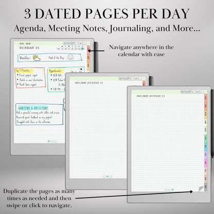 Daily Journal Planner 2025 for reMarkable Paper pro Journaling Hyperlinked Notebook reMarkable Templates Digital Planner reMrakable Calendar