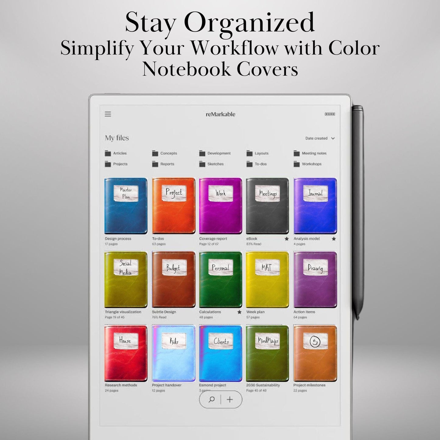 Covers for reMarkable Paper Pro Notebook Remarkable Template Colored Notebooks Covers Digital Notebooks Bundle for reMarkable