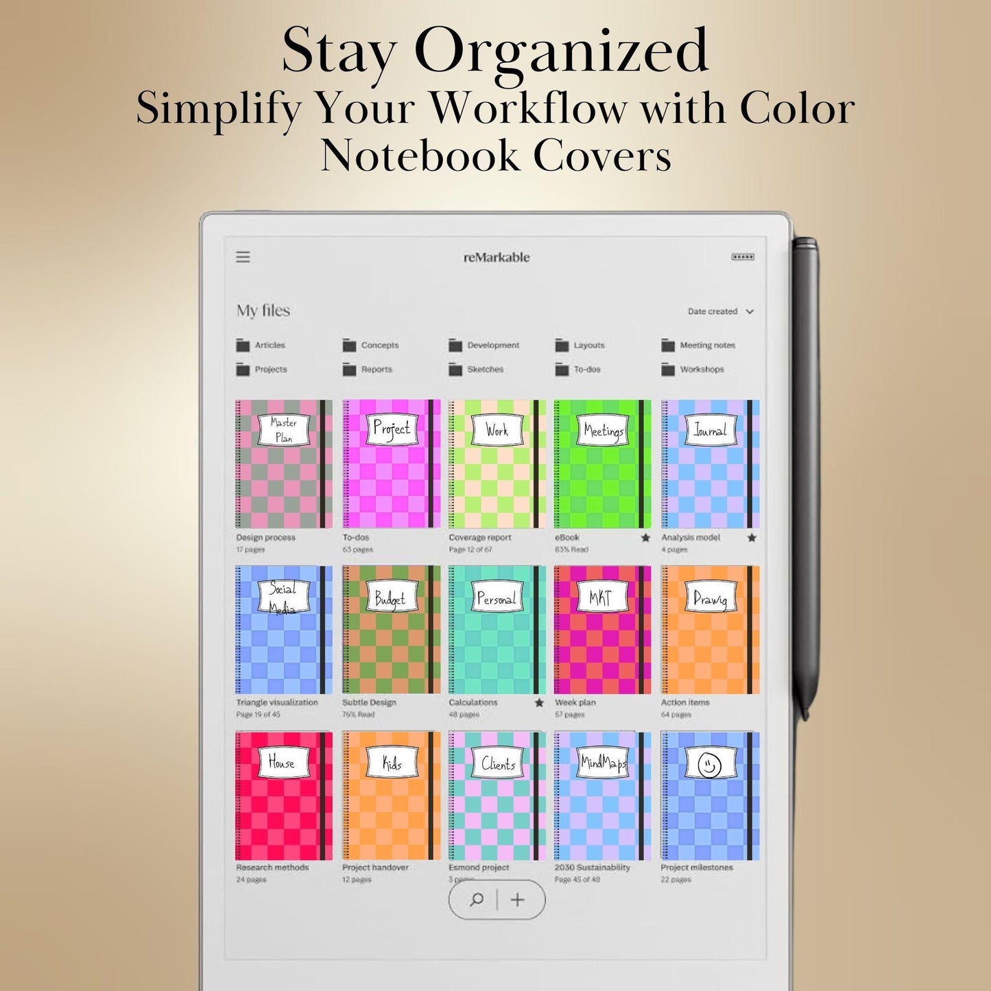 Covers for reMarkable Paper Pro Template Colored Notebook Cover Pages Digital Notebook Bundle for reMarkable Notebook e-ink digital covers
