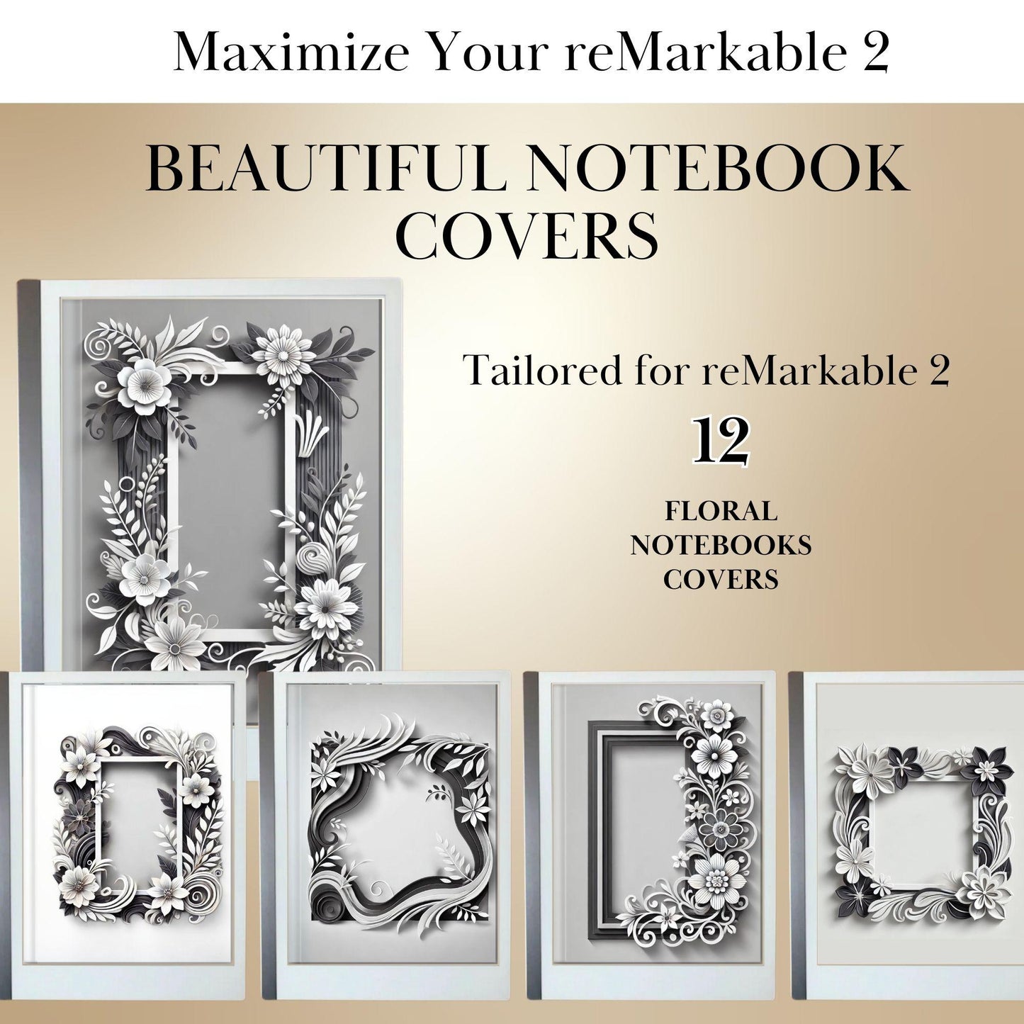 Floral Notebook Covers for reMarkable 1 & 2 – Digital Template Bundle for eInk Devices