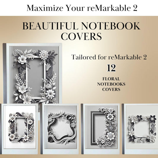 Floral Notebook Covers for reMarkable 1 & 2 – Digital Template Bundle for eInk Devices