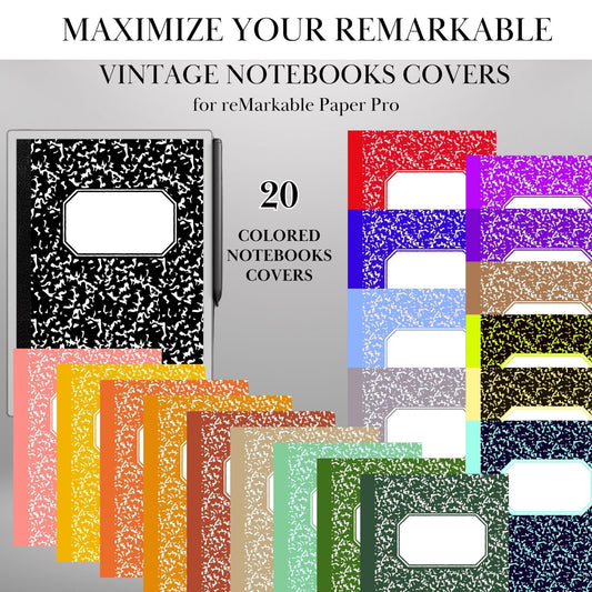 Vintage Notebook Covers for reMarkable Paper Pro Template Colored Notebooks Covers Vintage look Digital Notebooks Bundle for reMarkable