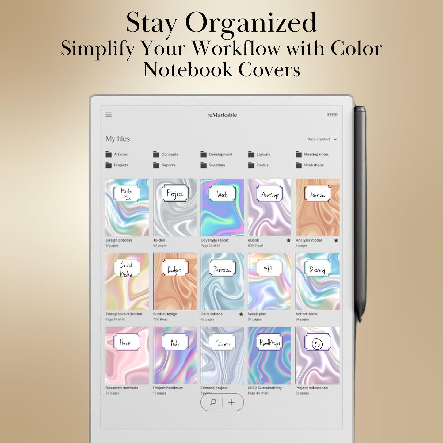 Color Notebook Covers for reMarkable Paper Pro – Digital Bundle of eInk Cover Pages & Templates