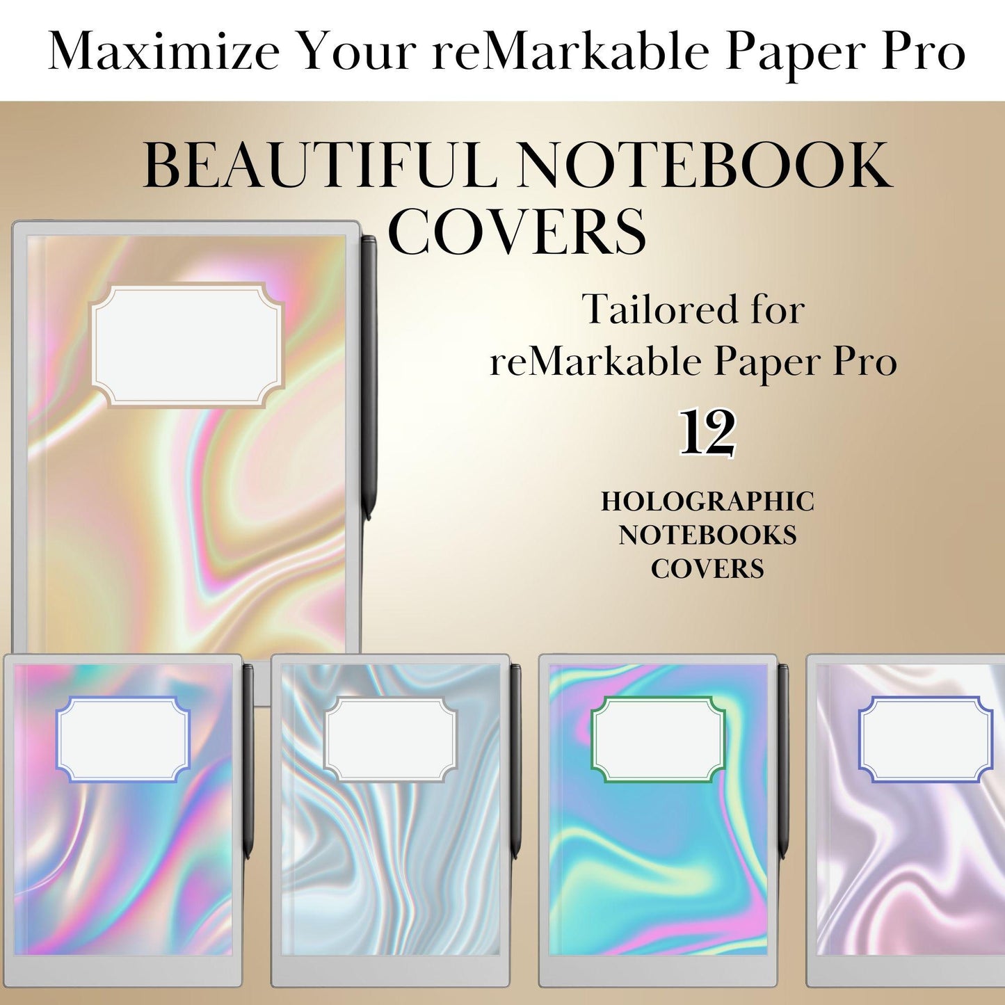 Color Notebook Covers for reMarkable Paper Pro – Digital Bundle of eInk Cover Pages & Templates