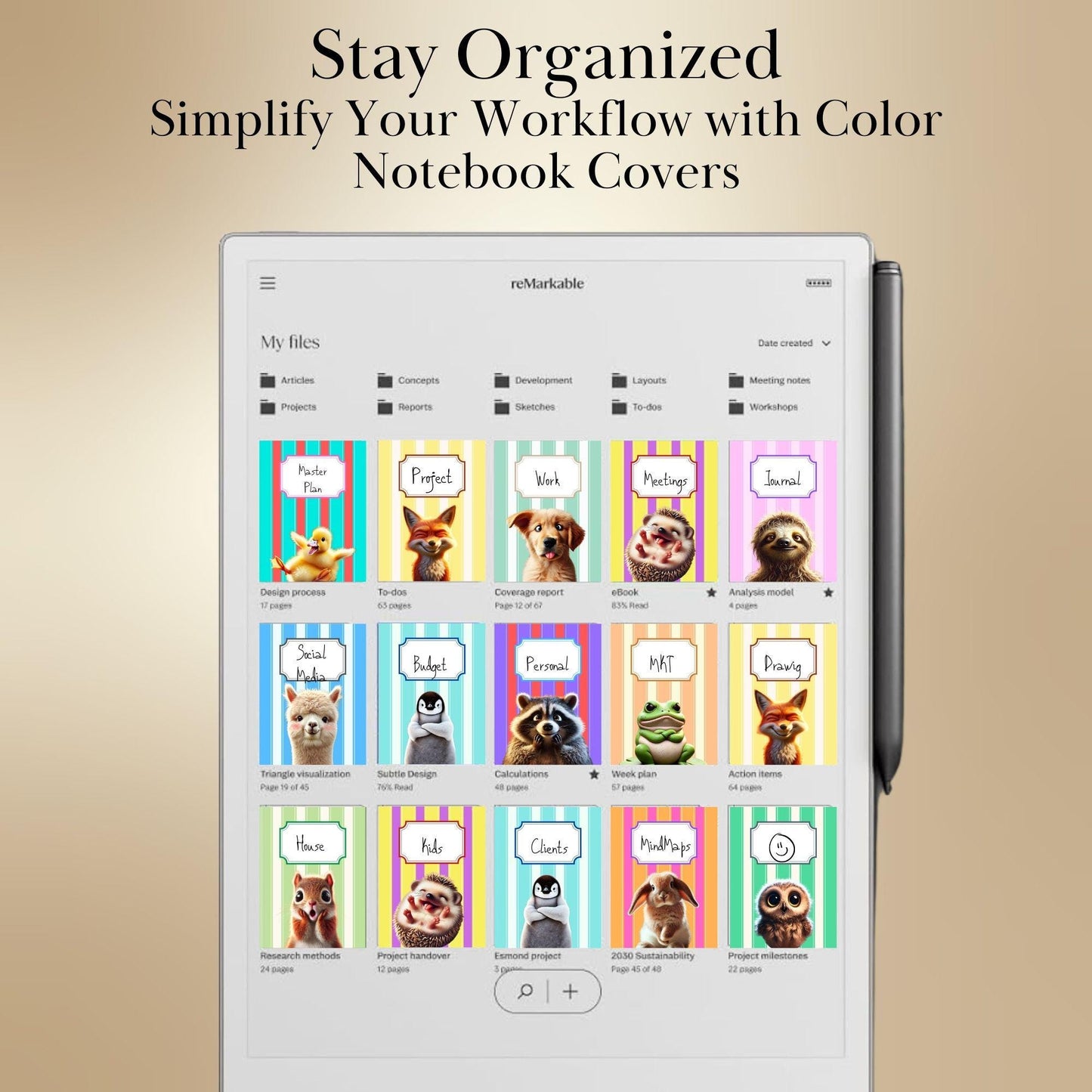 Cover for reMarkable Paper Pro Template Colored Notebook Cover Pages Digital Notebook Bundle for reMarkable Notebook Cover Fun covers