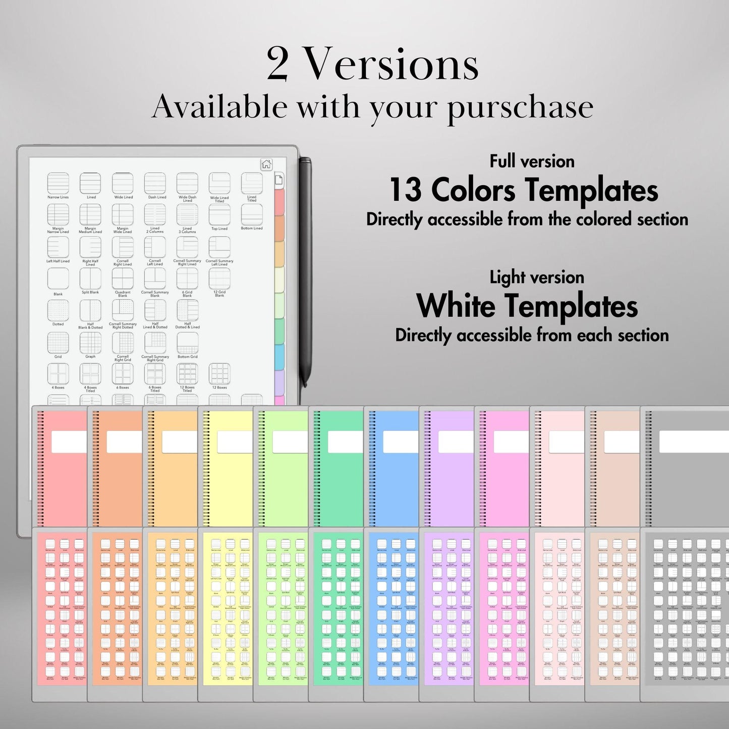 Colored tabs Notebook for reMarkable Paper Pro Template Hyperlinked PDF Color Notebook template Custom Digital Notebook eInk Templates