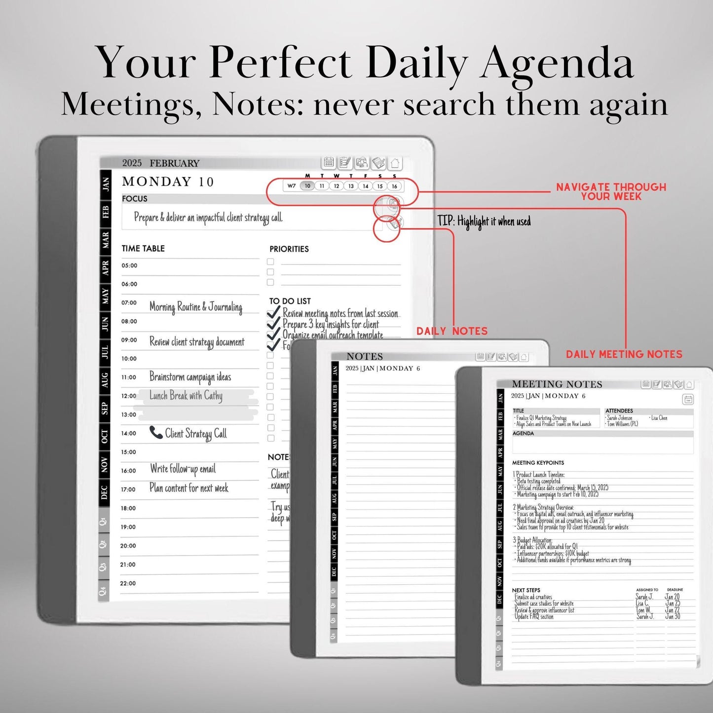 2025 Kindle Scribe Planner – Hyperlinked Daily, Weekly & Monthly Calendar | Productivity PDF Notebook