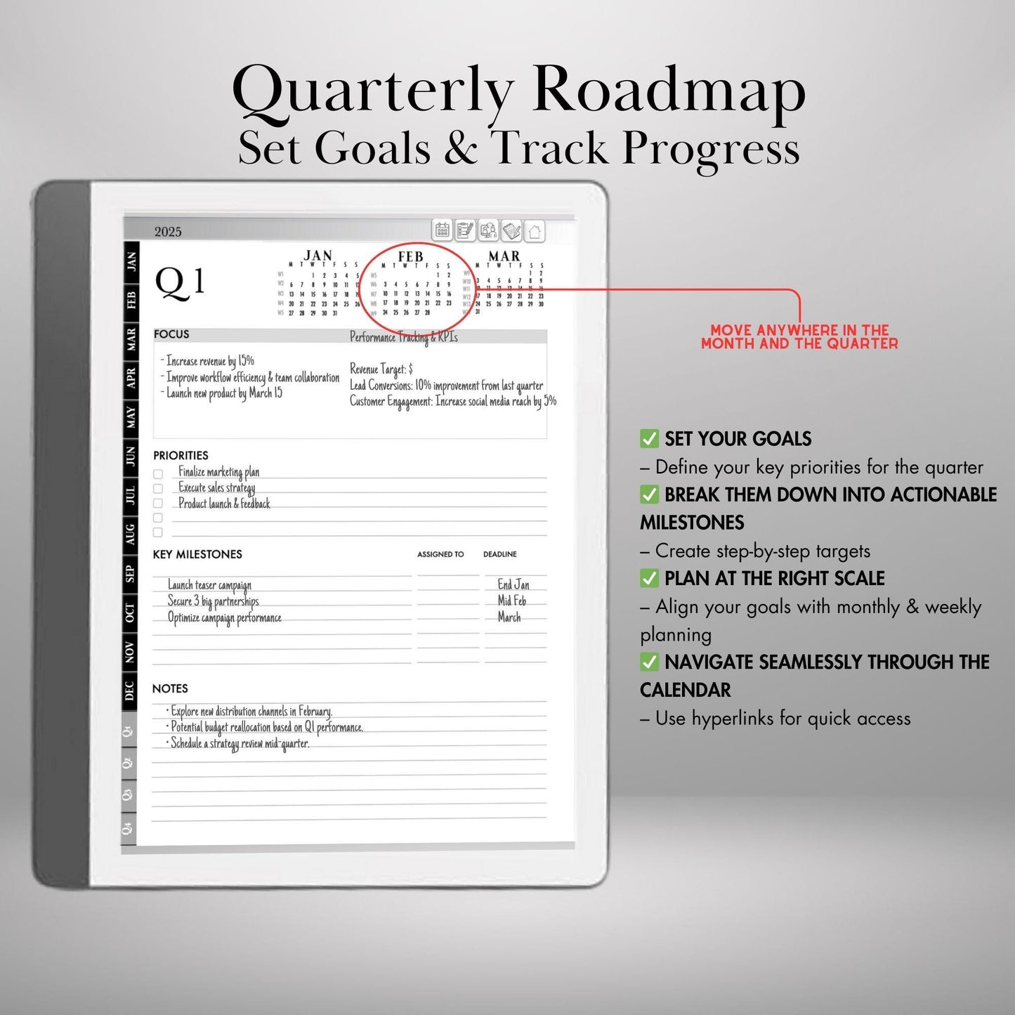 2025 Kindle Scribe Planner – Hyperlinked Daily, Weekly & Monthly Calendar | Productivity PDF Notebook