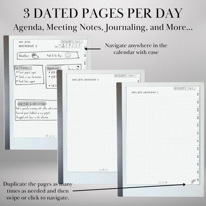 Daily Planner 2025 for reMarkable 2 Templates Remakable Paper pro Journaling Hyperlinked Notebook Digital Planner reMarkable2 journal