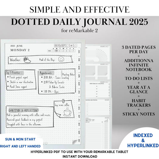 Daily Planner 2025 for reMarkable 2 Templates Remakable Paper pro Journaling Hyperlinked Notebook Digital Planner reMarkable2 journal