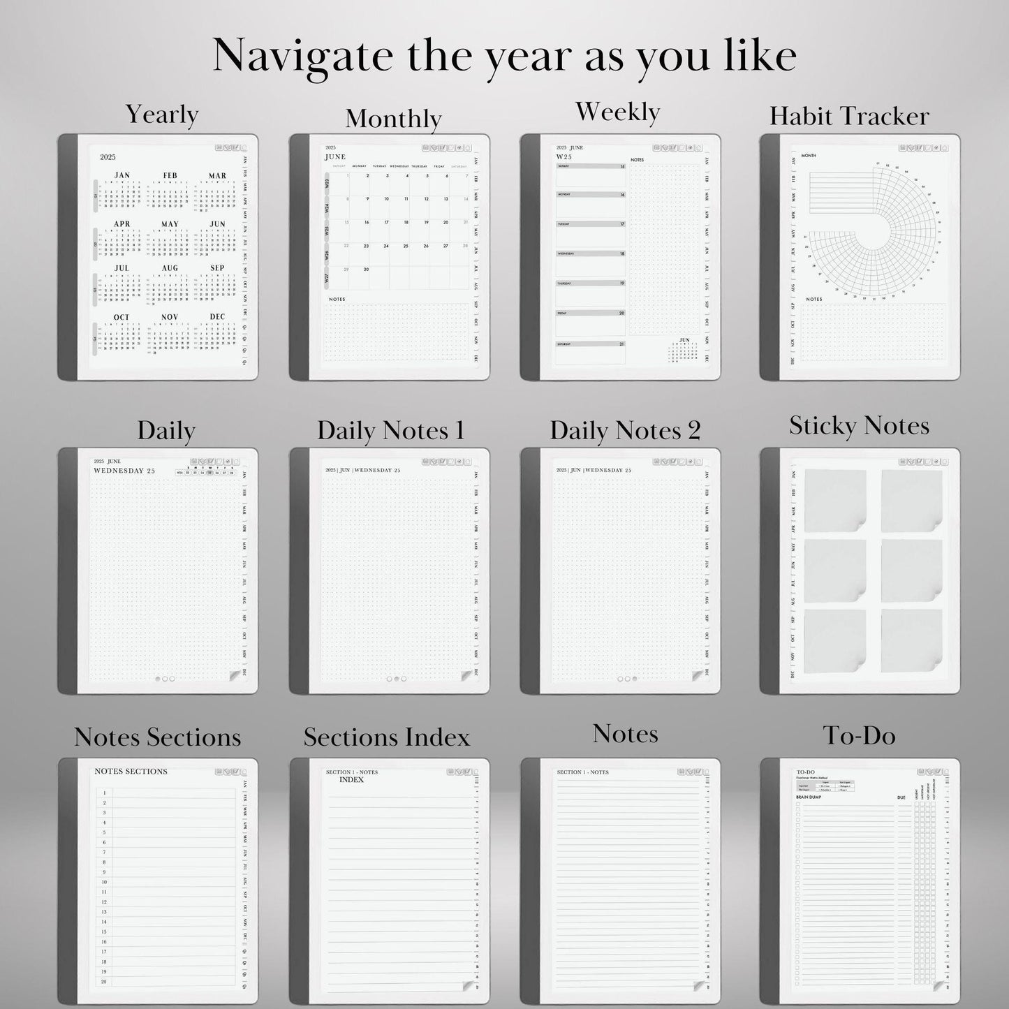Kindle Scribe Templates 2025 Daily Journal Planner | Kindle Scribe Planner Hyperlinked Digital Notebook | Habit Tracker To-Do | PDF Download