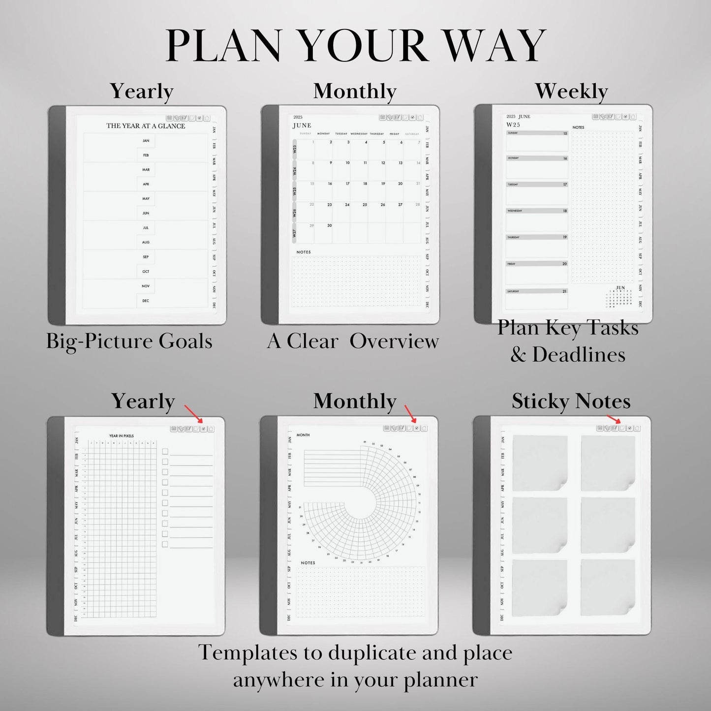 Kindle Scribe Templates 2025 Daily Journal Planner | Kindle Scribe Planner Hyperlinked Digital Notebook | Habit Tracker To-Do | PDF Download