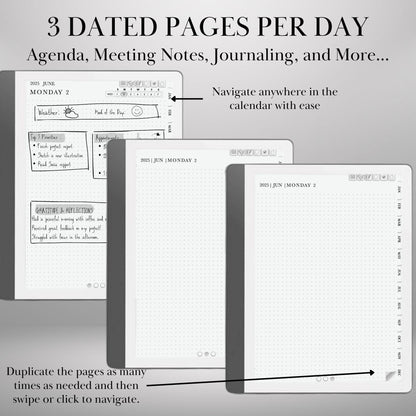 Kindle Scribe Templates 2025 Daily Journal Planner | Kindle Scribe Planner Hyperlinked Digital Notebook | Habit Tracker To-Do | PDF Download