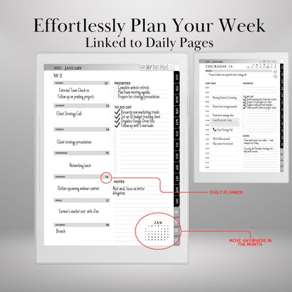 Supernote Planner 2025 | Hyperlinked Daily, Weekly & Monthly PDF | Productivity Calendar for Supernote A5X and A6X | Supernote Templates