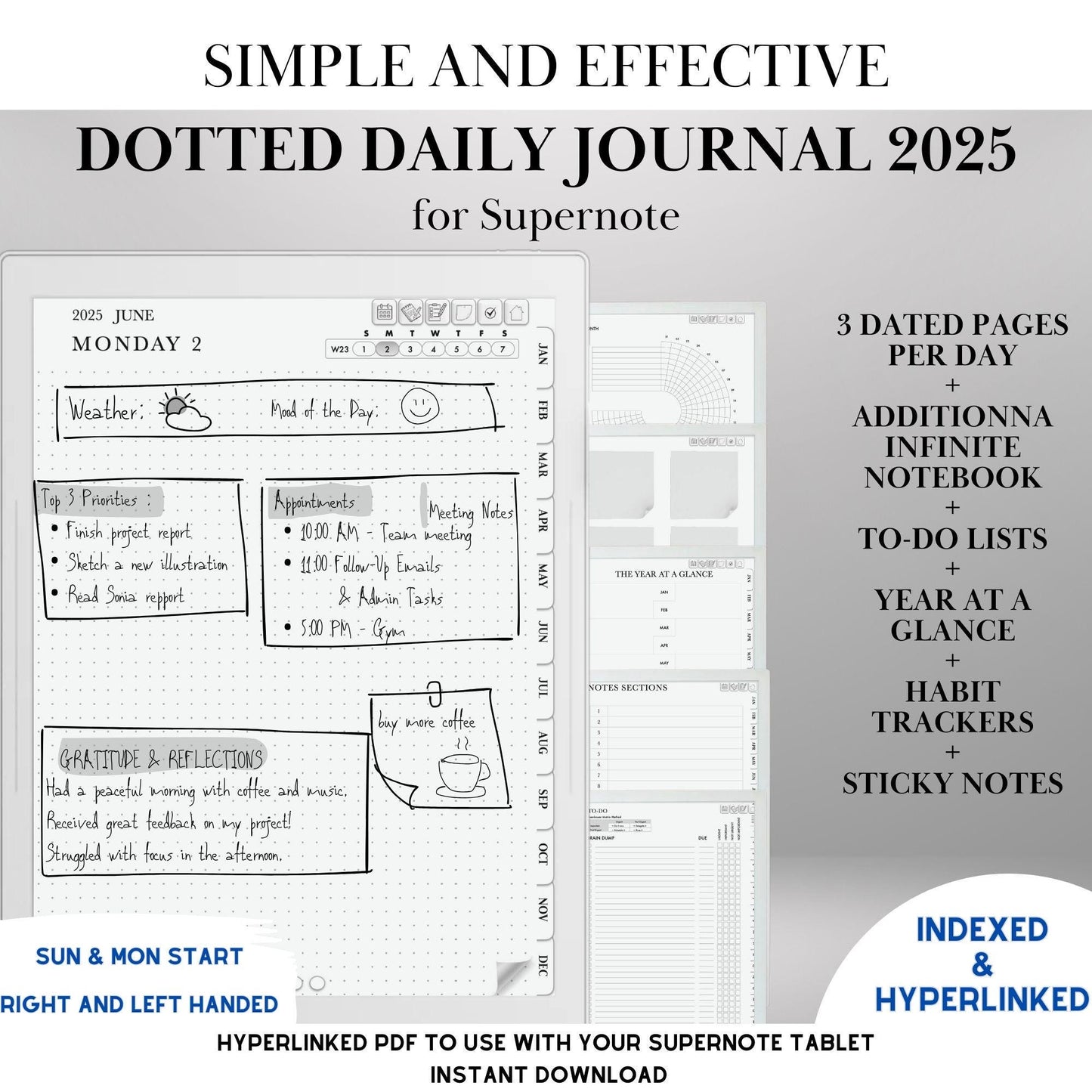 Supernote Template 2025 Daily Journal Planner | Hyperlinked Digital Planner Supernote A5X & A6X | Habit Tracker, To-Do, Notes | PDF Download