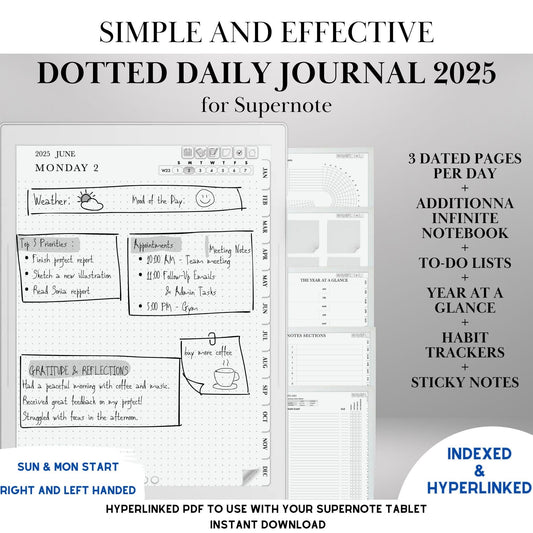 Supernote Template 2025 Daily Journal Planner | Hyperlinked Digital Planner Supernote A5X & A6X | Habit Tracker, To-Do, Notes | PDF Download
