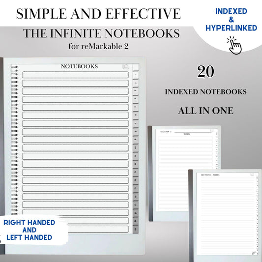Infinite Notebook for Remarkable 2 Hyperlinked PDF Template Minimalist Notebook template with tabs Digital Notebook Organizer eInk Templates