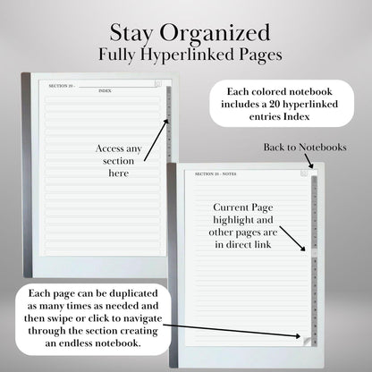 Infinite Notebook for Remarkable 2 Hyperlinked PDF Template Minimalist Notebook template with tabs Digital Notebook Organizer eInk Templates
