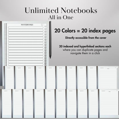 Infinite Notebook for Remarkable 2 Hyperlinked PDF Template Minimalist Notebook template with tabs Digital Notebook Organizer eInk Templates