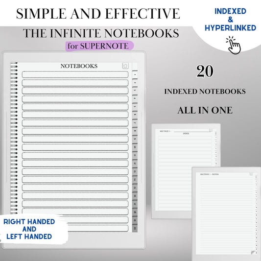 Supernote Template Notebook | Hyperlinked PDF Template for Supernote | Minimalist Notebook with tabs | eInk Notebook for Note-Taking