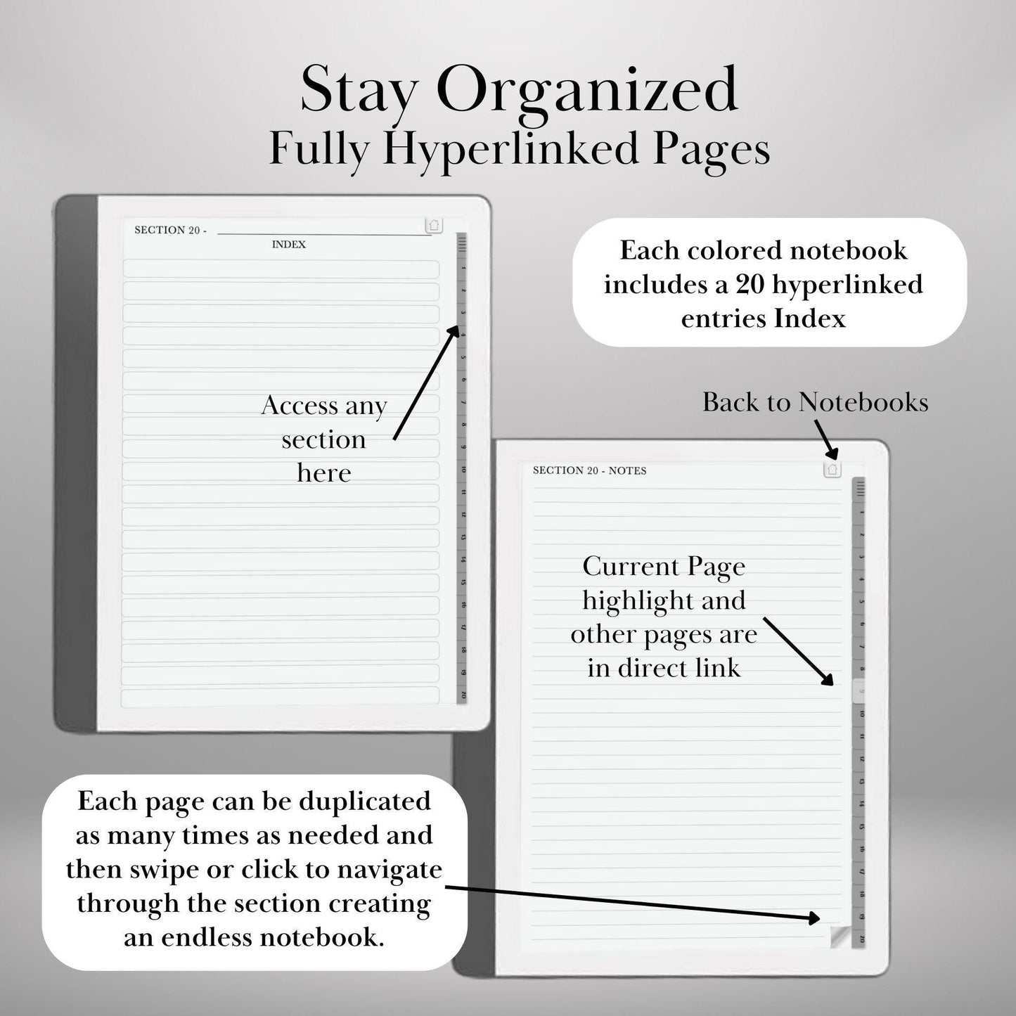 Kindle Scribe Templates Notebook | Kindle Scribe Insert | Hyperlinked PDF Minimalist Digital Notebook with Tabs | eInk Notes Organizer