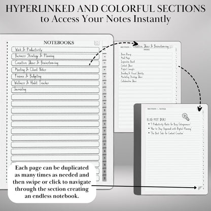 Kindle Scribe Templates Notebook | Kindle Scribe Insert | Hyperlinked PDF Minimalist Digital Notebook with Tabs | eInk Notes Organizer