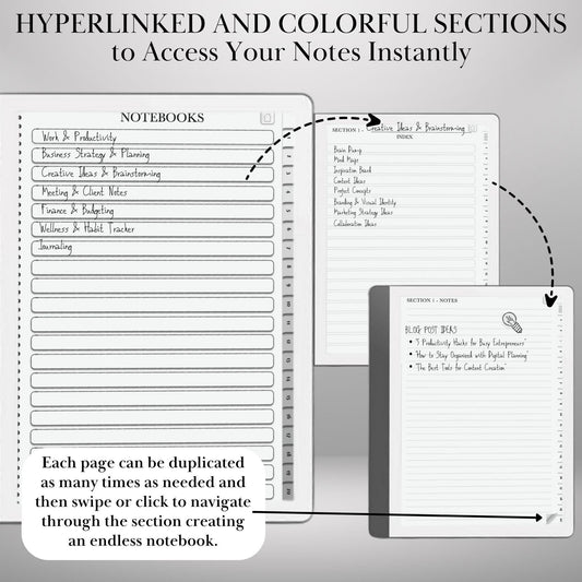 Kindle Scribe Templates Notebook | Kindle Scribe Insert | Hyperlinked PDF Minimalist Digital Notebook with Tabs | eInk Notes Organizer