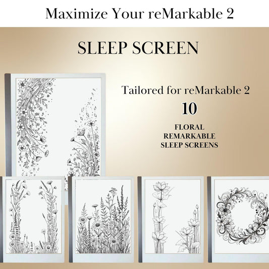 Floral Sleep Screen Bundle for reMarkable 2 | Remarkable2 Template | Bouquet Theme Cover | Digital Sleep Screen | Bundle for reMarkable 2