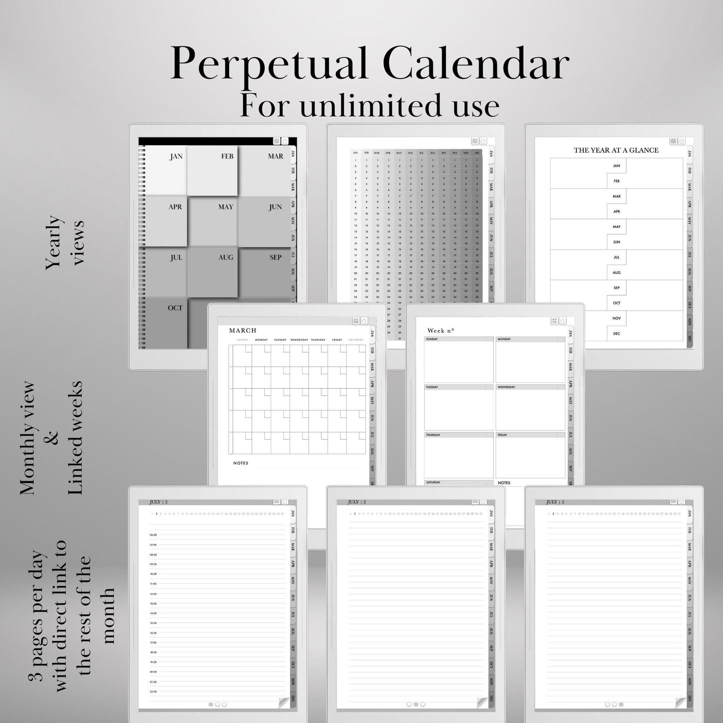 Supernote Template | Supernote Planner Undated Perpetual Calendar | Hyperlinked PDF | Daily, Weekly & Monthly Journal | eink template