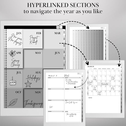 Supernote Template | Supernote Planner Undated Perpetual Calendar | Hyperlinked PDF | Daily, Weekly & Monthly Journal | eink template