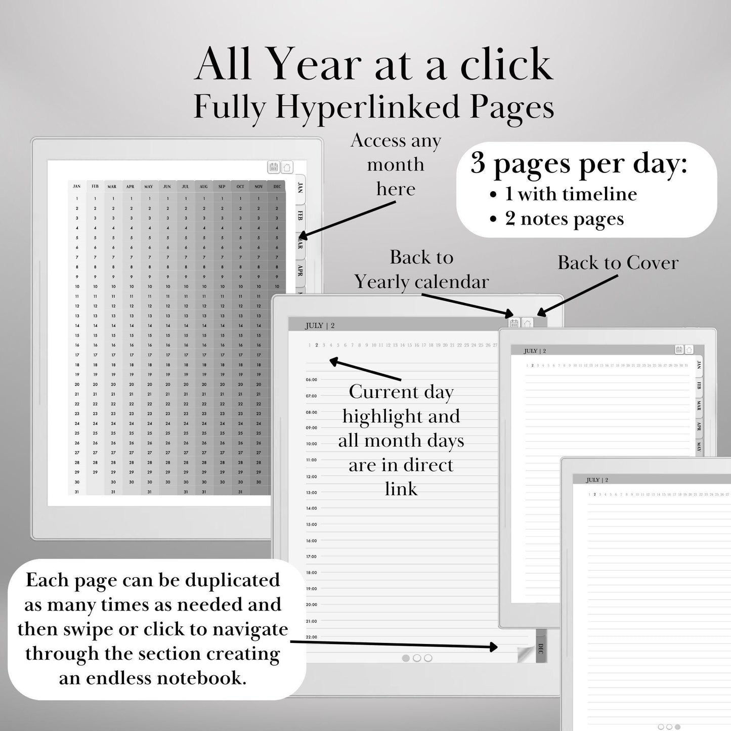Supernote Template | Supernote Planner Undated Perpetual Calendar | Hyperlinked PDF | Daily, Weekly & Monthly Journal | eink template