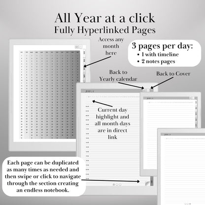 Supernote Template | Supernote Planner Undated Perpetual Calendar | Hyperlinked PDF | Daily, Weekly & Monthly Journal | eink template