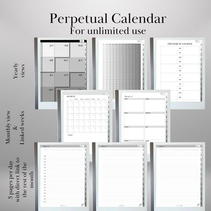 Perpetual Calendar Template for reMarkable 2 Undated Daily Planner Hourly, Daily, Weekly, Monthly Journal Hyperlinked Planner reMarkable2