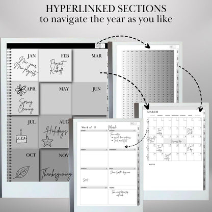 Perpetual Calendar Template for reMarkable 2 Undated Daily Planner Hourly, Daily, Weekly, Monthly Journal Hyperlinked Planner reMarkable2