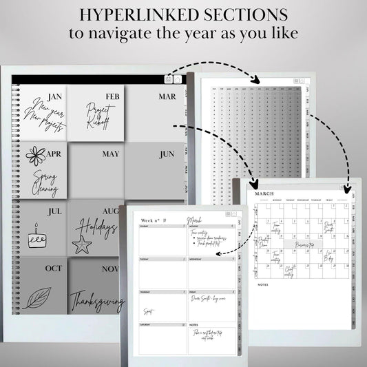 Perpetual Calendar Template for reMarkable 2 Undated Daily Planner Hourly, Daily, Weekly, Monthly Journal Hyperlinked Planner reMarkable2