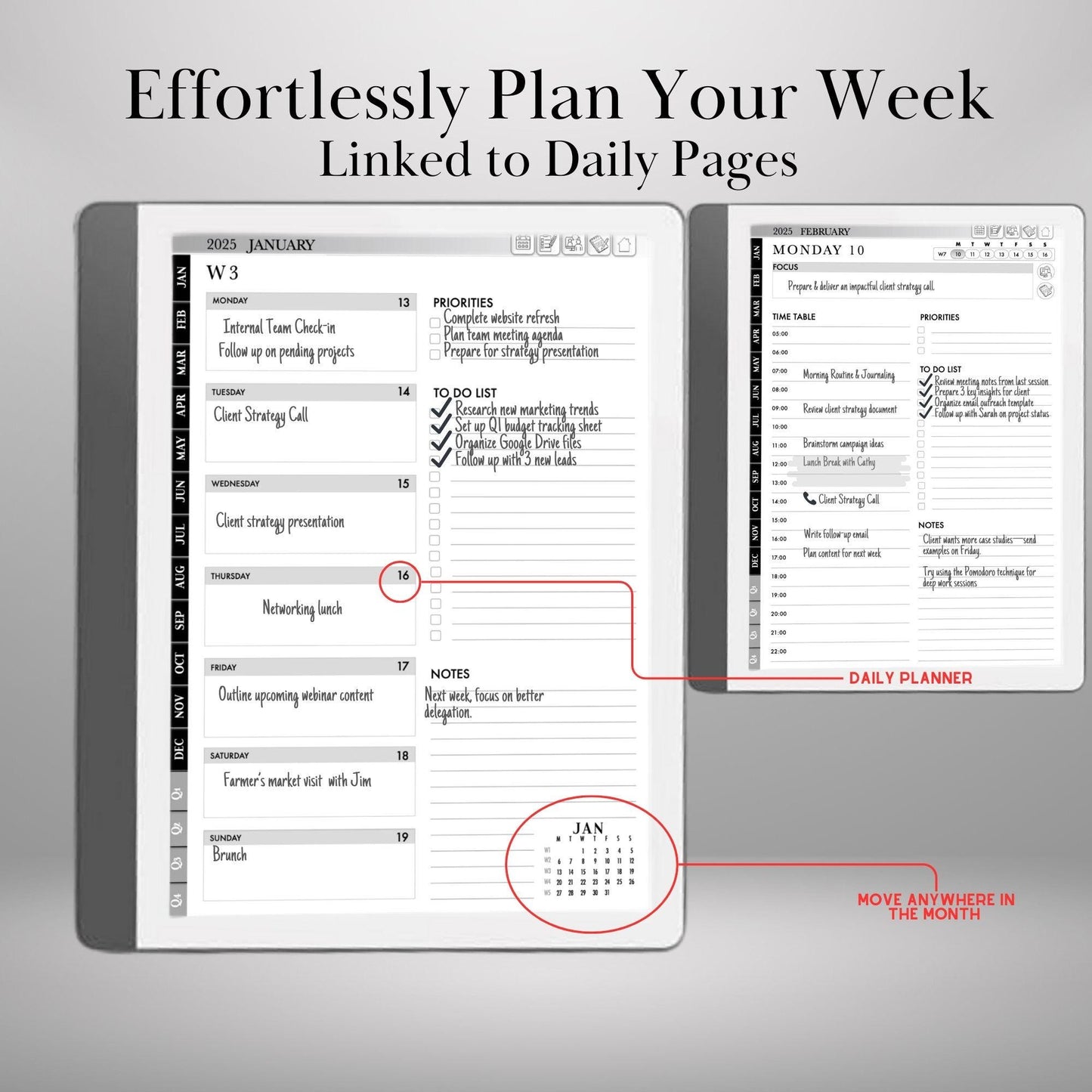 2025 Kindle Scribe Planner – Hyperlinked Daily, Weekly & Monthly Calendar | Productivity PDF Notebook