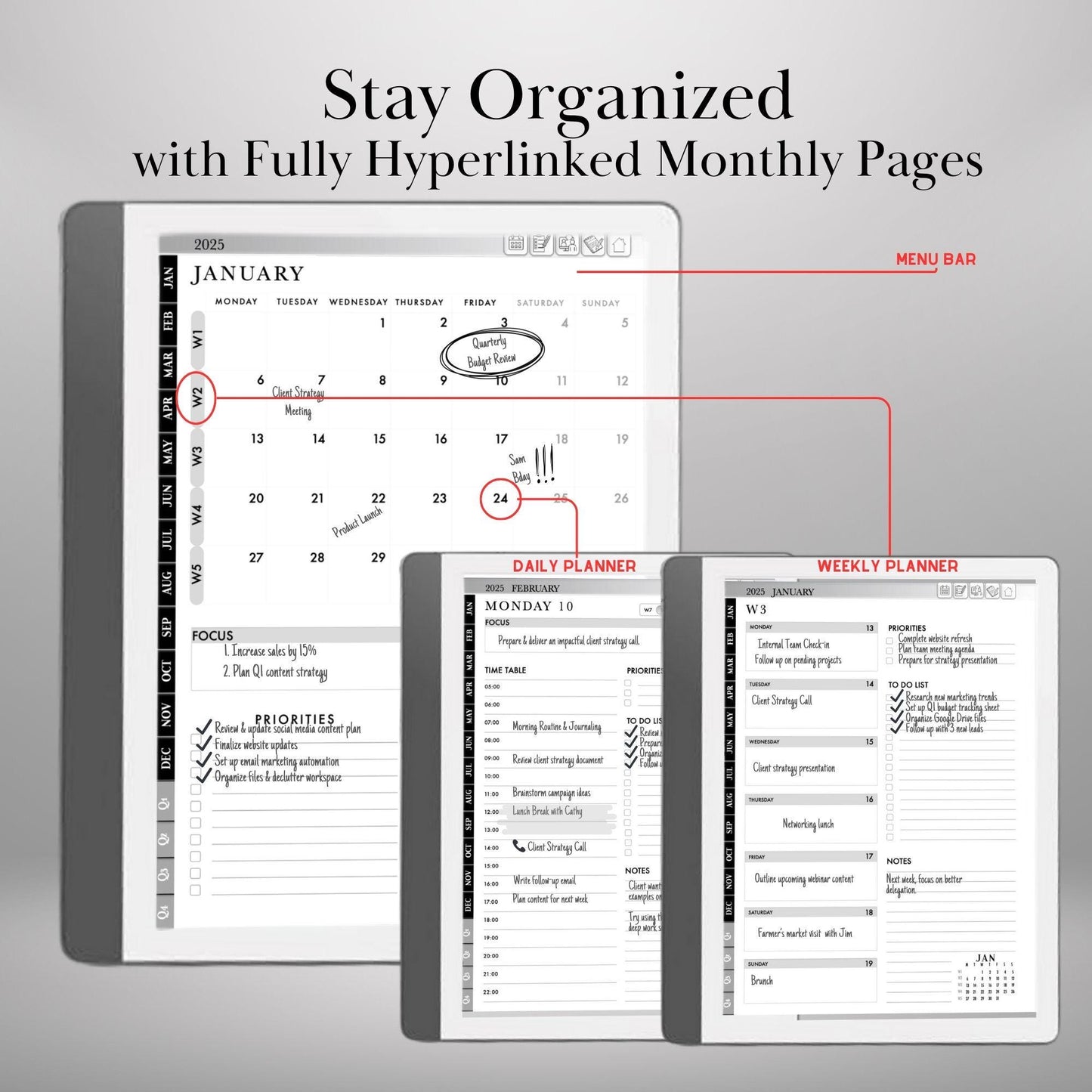 2025 Kindle Scribe Planner – Hyperlinked Daily, Weekly & Monthly Calendar | Productivity PDF Notebook