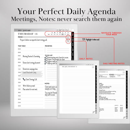 Supernote Planner 2025 | Hyperlinked Daily, Weekly & Monthly PDF | Productivity Calendar for Supernote A5X and A6X | Supernote Templates