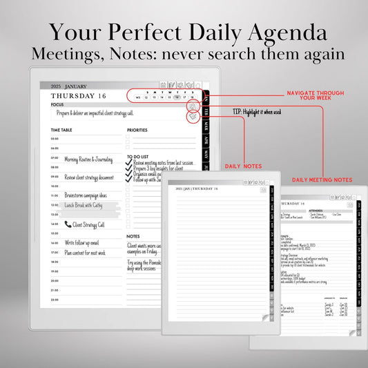 Supernote Planner 2025 | Hyperlinked Daily, Weekly & Monthly PDF | Productivity Calendar for Supernote A5X and A6X | Supernote Templates