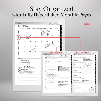 Supernote Planner 2025 | Hyperlinked Daily, Weekly & Monthly PDF | Productivity Calendar for Supernote A5X and A6X | Supernote Templates