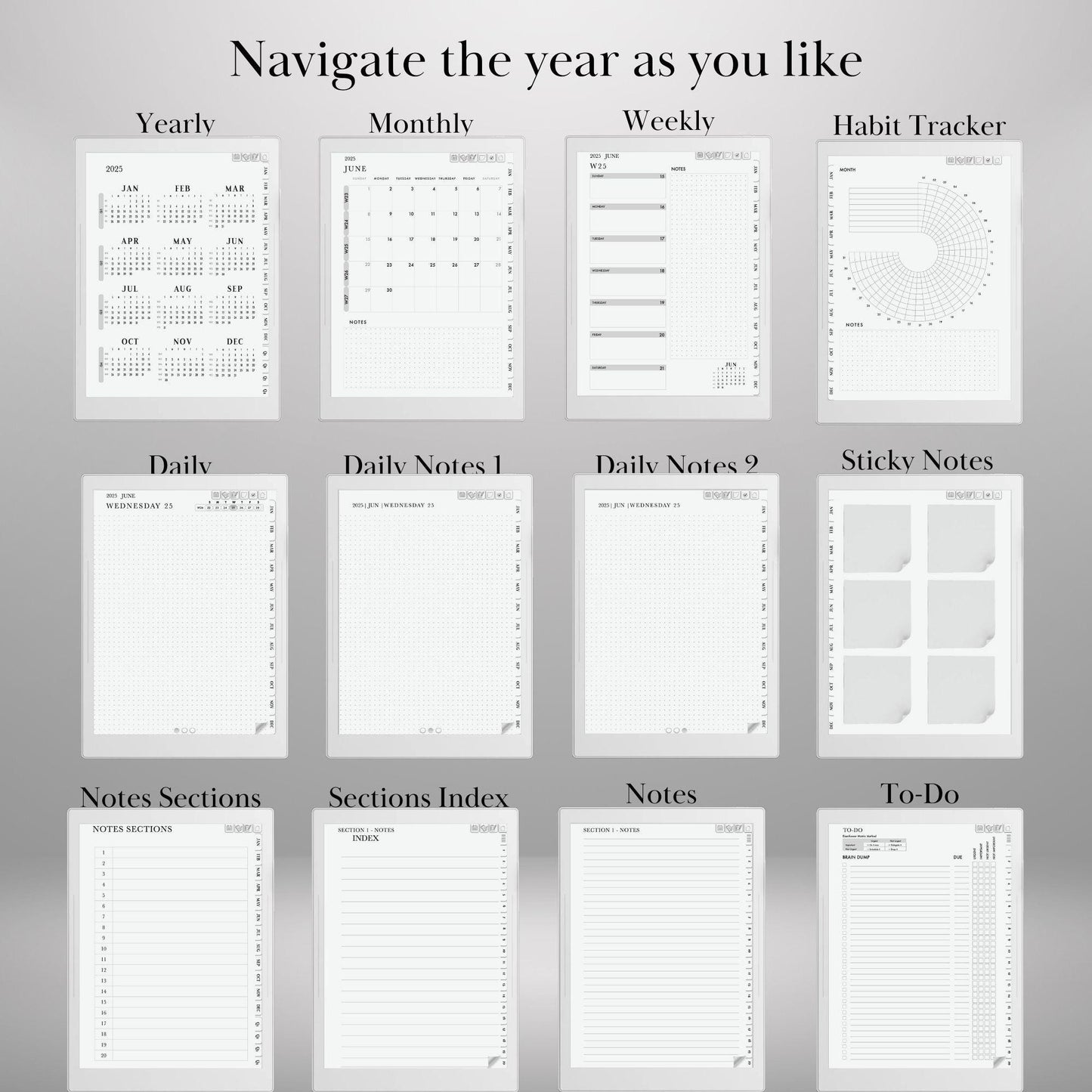 Supernote Template 2025 Daily Journal Planner | Hyperlinked Digital Planner Supernote A5X & A6X | Habit Tracker, To-Do, Notes | PDF Download