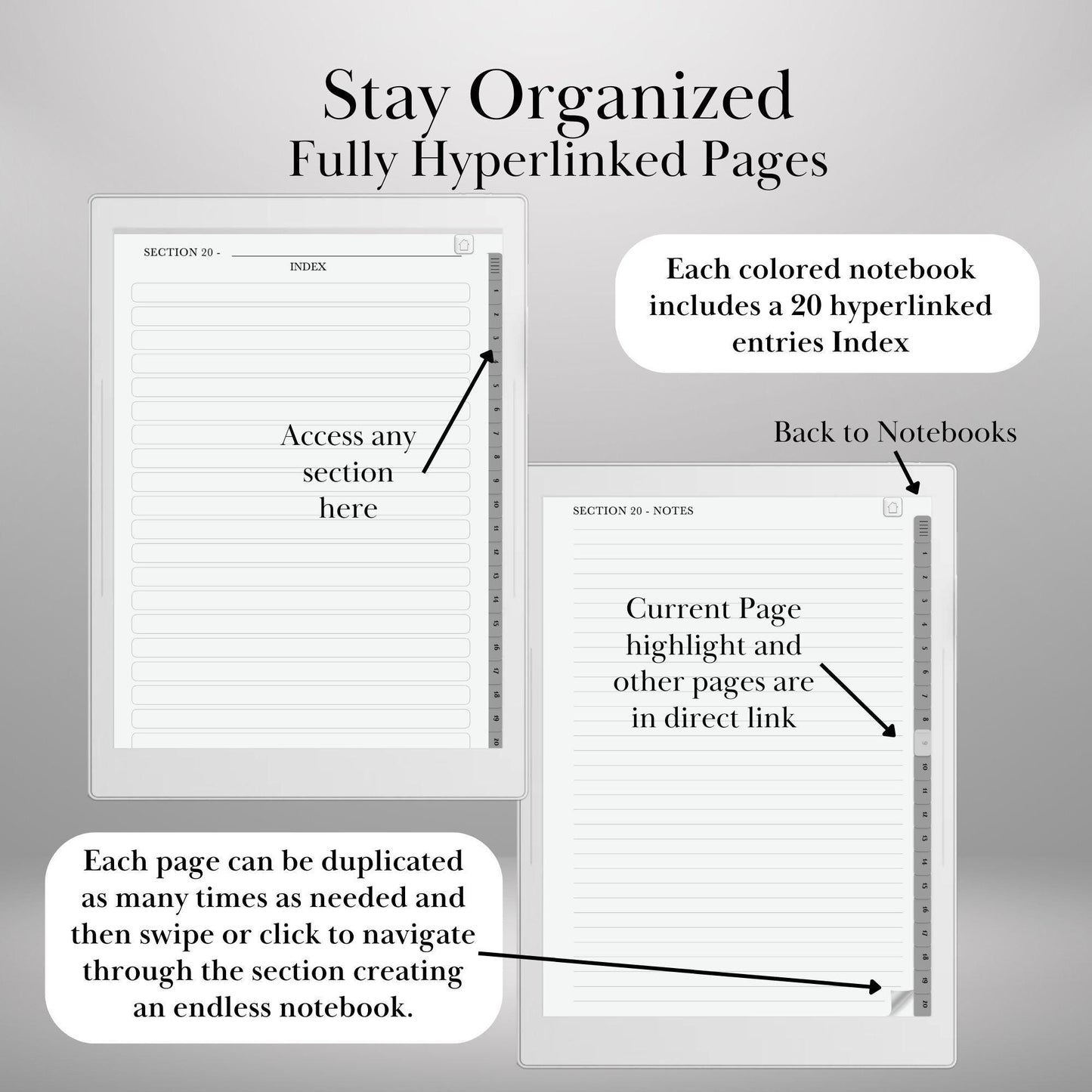 Supernote Template Notebook | Hyperlinked PDF Template for Supernote | Minimalist Notebook with tabs | eInk Notebook for Note-Taking