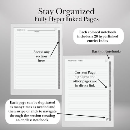 Supernote Template Notebook | Hyperlinked PDF Template for Supernote | Minimalist Notebook with tabs | eInk Notebook for Note-Taking