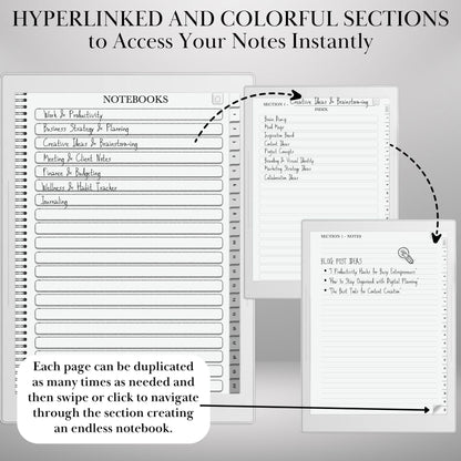 Supernote Template Notebook | Hyperlinked PDF Template for Supernote | Minimalist Notebook with tabs | eInk Notebook for Note-Taking